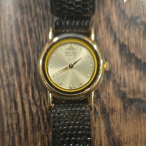 Seiko Gold Dial with Black Strap Watch